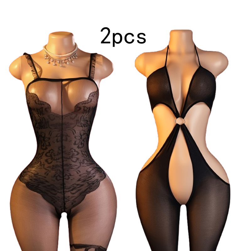 Lingerie - 2피스 세트 – 블랙 섹시 컷아웃