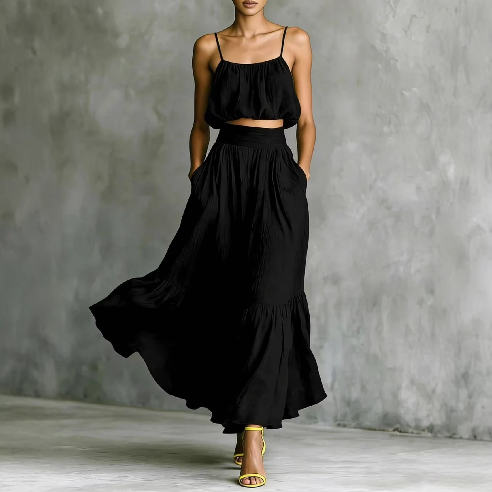 여성 여름 투피스 의상, 러칭 크롭탑과 티어드 맥시 스 - Boho Summer Beach Maxi Dress 리뷰 및 가격