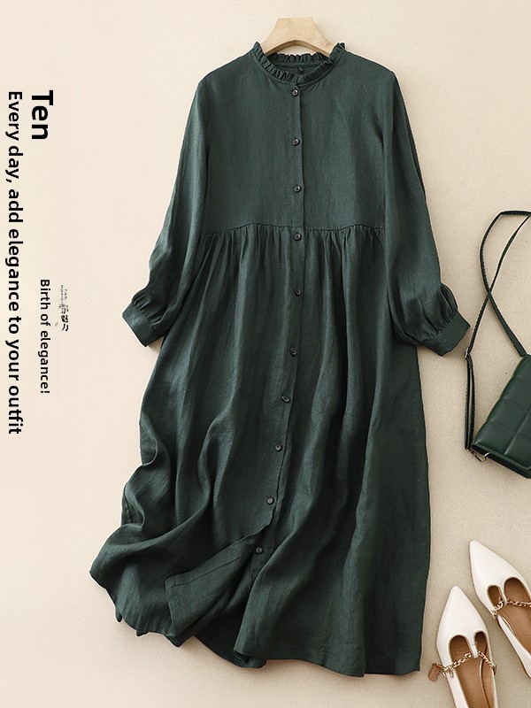 캐주얼 루즈핏 코튼 린넨 긴팔 원피스 여성 봄 가을 신 - Casual Loose Linen Shirt Dress 리뷰 및 가격