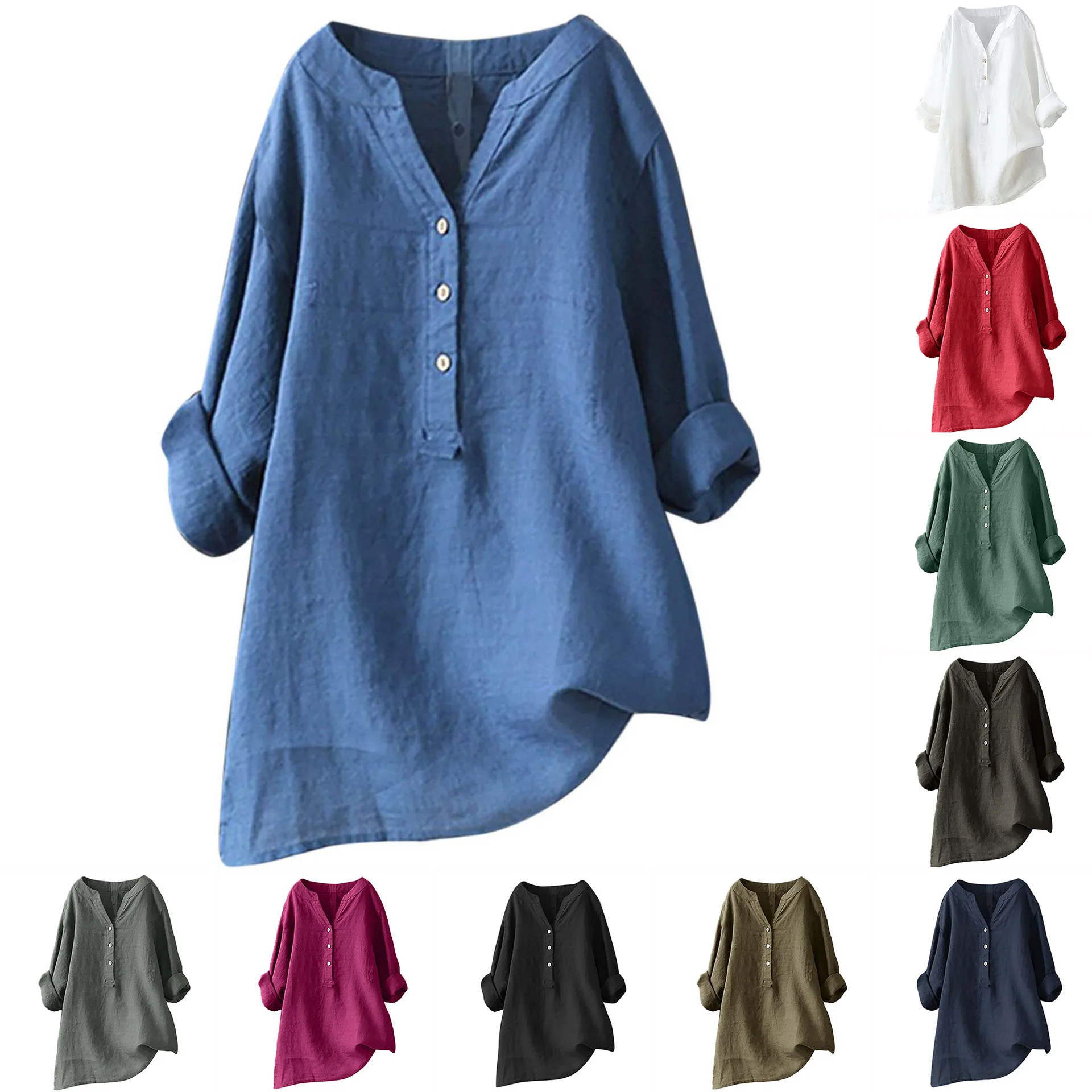 남녀공용 면 혼방 블라우스, 봄/여름용, 버튼 장식,  - Casual Loose Linen Shirt Dress 리뷰 및 가격
