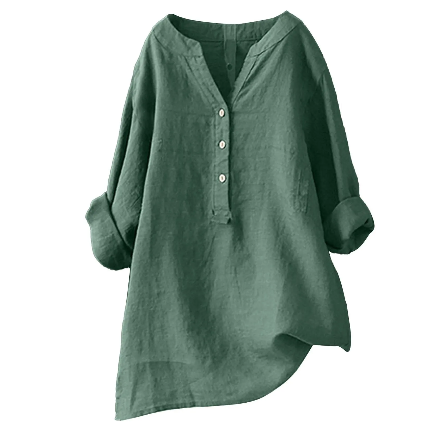 남녀공용 면 혼방 블라우스, 봄/여름용, 버튼 장식,  - Casual Loose Linen Shirt Dress 리뷰 및 가격