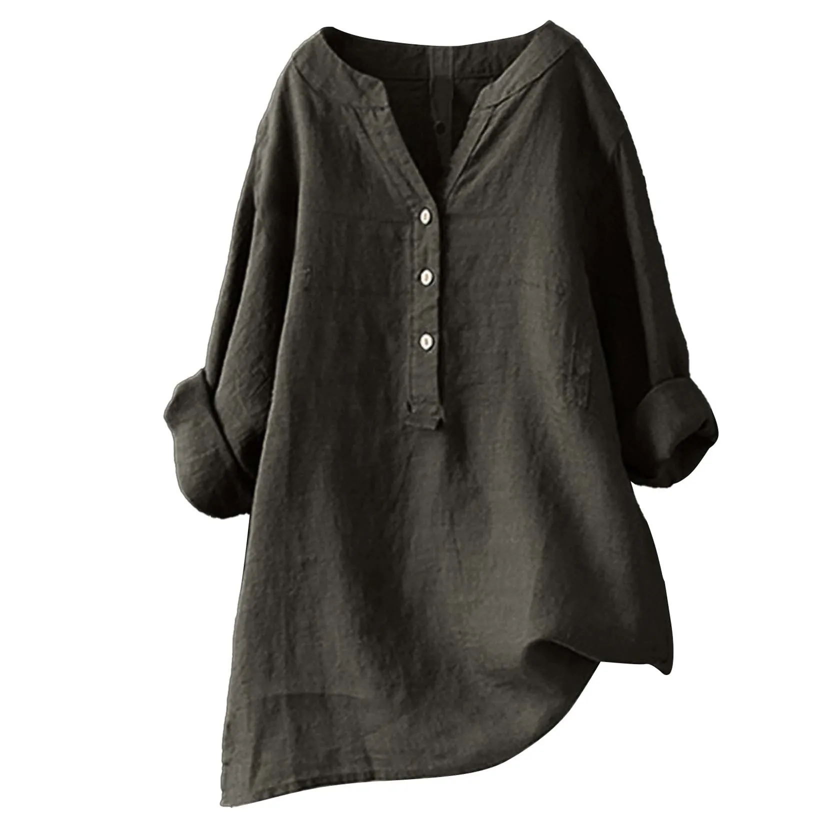 남녀공용 면 혼방 블라우스, 봄/여름용, 버튼 장식,  - Casual Loose Linen Shirt Dress 리뷰 및 가격