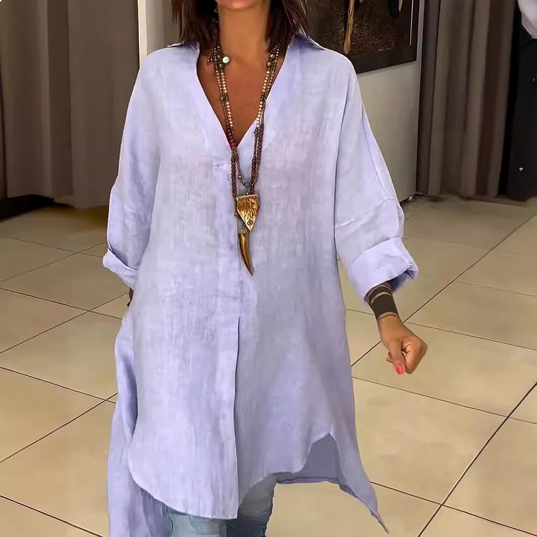 여성용 린넨 셔츠 드레스, 넉넉한 핏의 캐주얼 블라우스 - Casual Loose Linen Shirt Dress 리뷰 및 가격