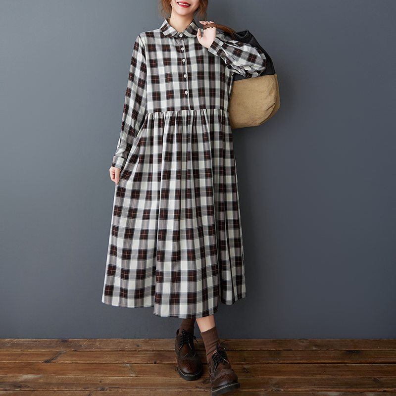 봄 가을 루즈핏 한국 스타일 셔츠 칼라 패치워크 플래드 - Korean Style A Line Shirt Dress 리뷰 및 가격