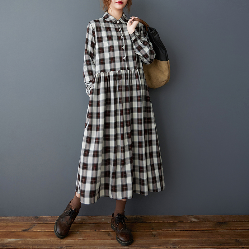 봄 가을 루즈핏 한국 스타일 셔츠 칼라 패치워크 플래드 - Korean Style A Line Shirt Dress 리뷰 및 가격
