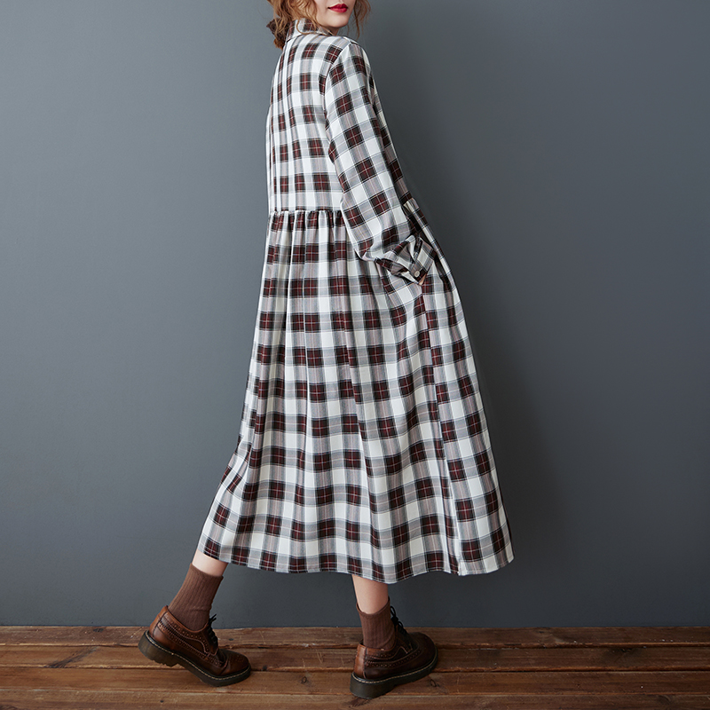 봄 가을 루즈핏 한국 스타일 셔츠 칼라 패치워크 플래드 - Korean Style A Line Shirt Dress 리뷰 및 가격