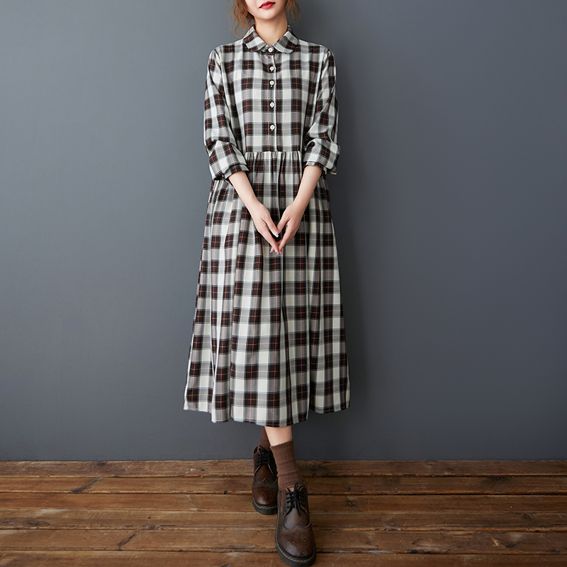 봄 가을 루즈핏 한국 스타일 셔츠 칼라 패치워크 플래드 - Korean Style A Line Shirt Dress 리뷰 및 가격